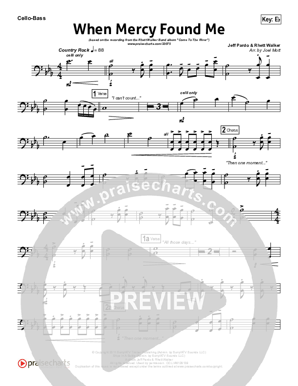 When Mercy Found Me Cello/Bass (Rhett Walker Band)