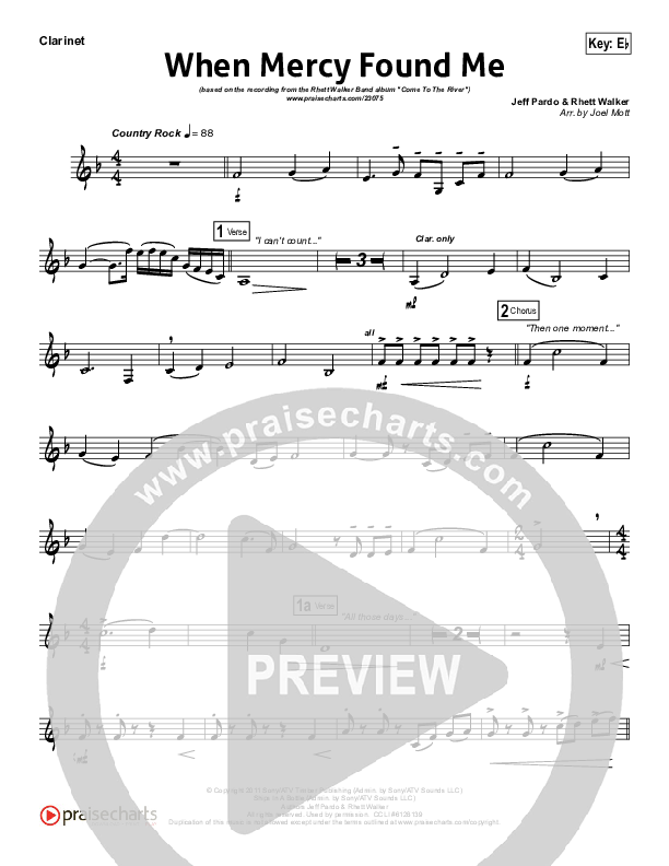 When Mercy Found Me Clarinet (Rhett Walker Band)