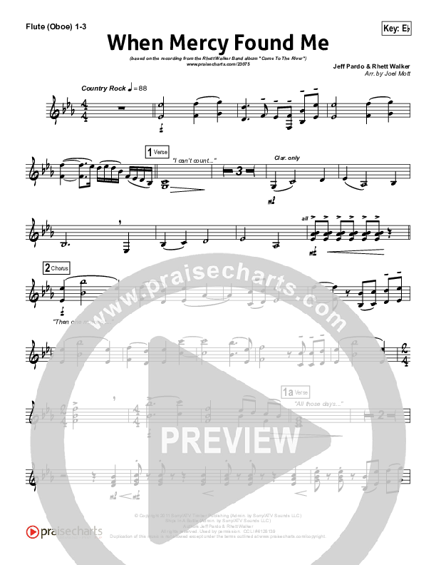 When Mercy Found Me Flute/Oboe 1/2/3 (Rhett Walker Band)