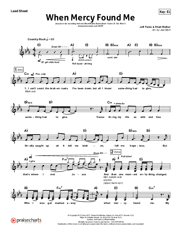 When Mercy Found Me Lead Sheet (Rhett Walker Band)