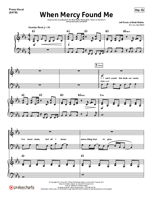 When Mercy Found Me Piano/Vocal & Lead (Rhett Walker Band)