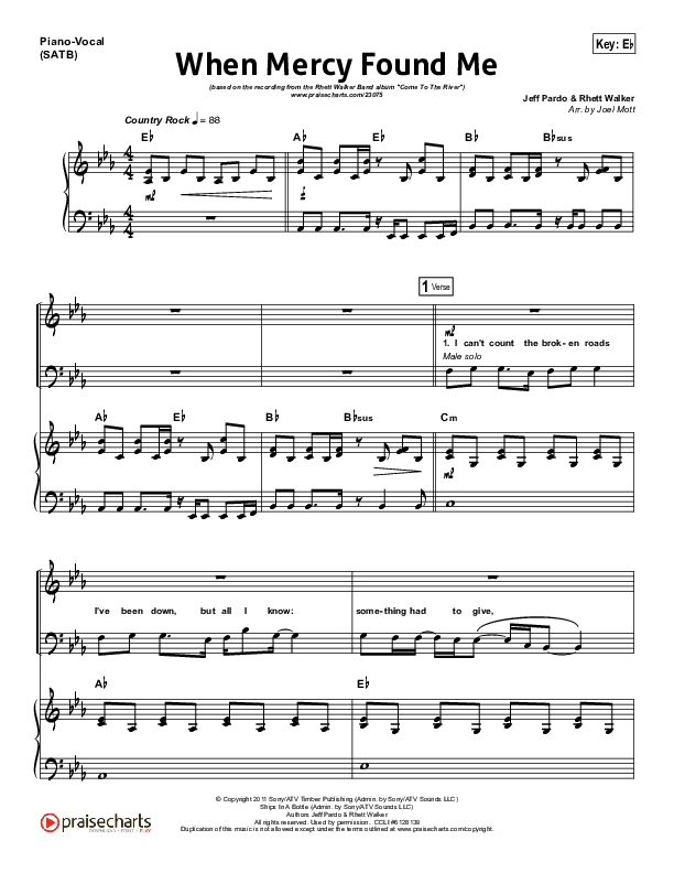When Mercy Found Me Piano/Vocal (SATB) (Rhett Walker Band)