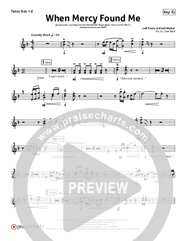 When Mercy Found Me Tenor Sax 1/2 (Rhett Walker Band)