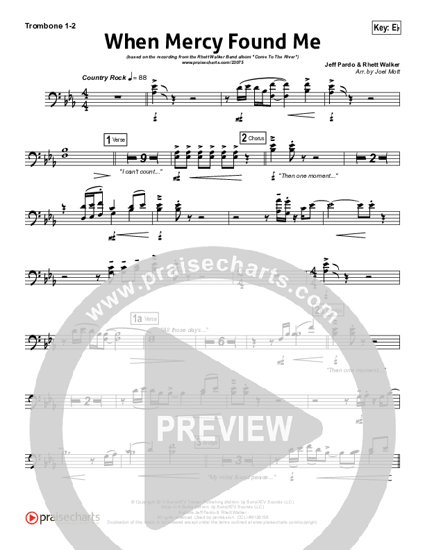 When Mercy Found Me Trombone 1/2 (Rhett Walker Band)