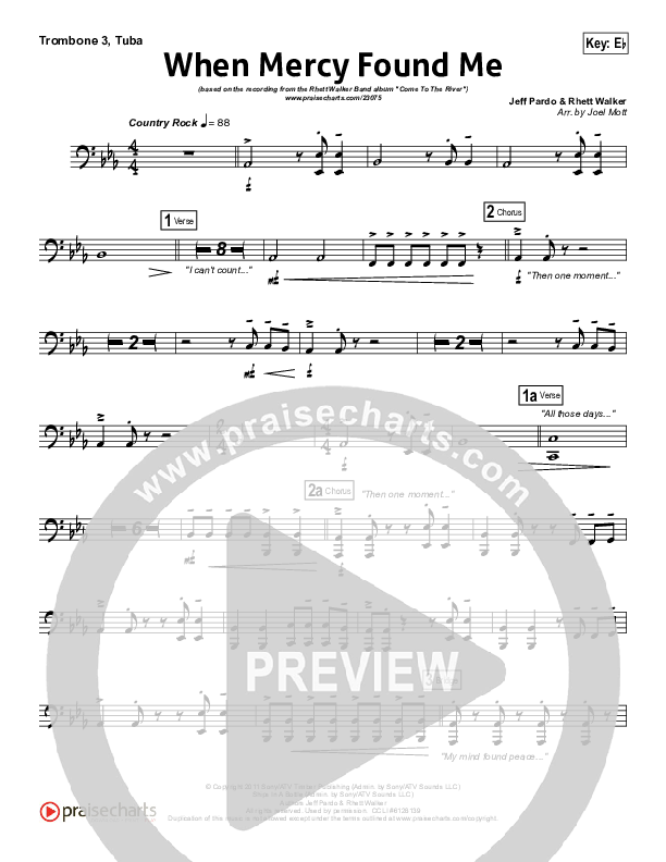 When Mercy Found Me Trombone 3/Tuba (Rhett Walker Band)