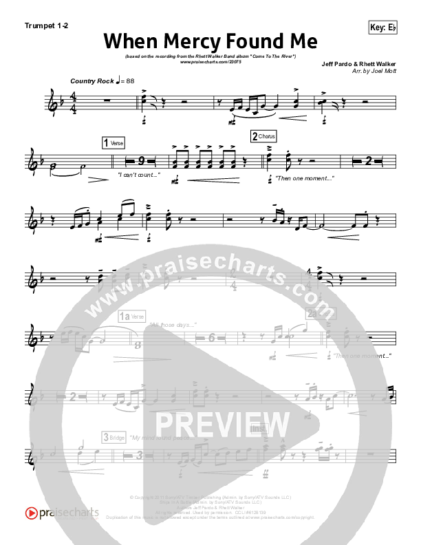 When Mercy Found Me Trumpet 1,2 (Rhett Walker Band)