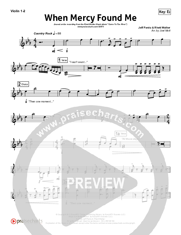 When Mercy Found Me Violin 1/2 (Rhett Walker Band)