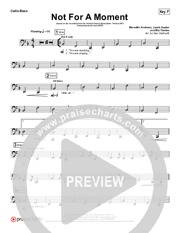 Not For A Moment (After All) Cello/Bass (Vertical Worship)