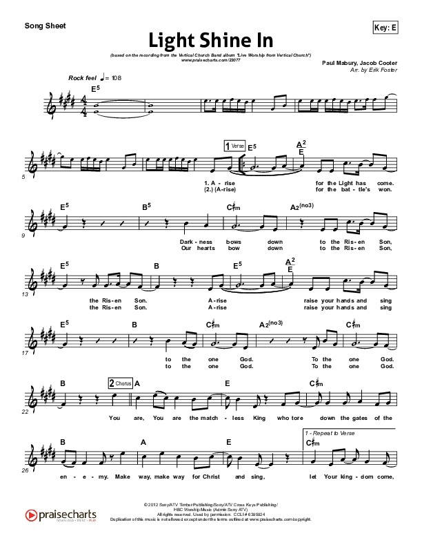 Light Shine In Lead Sheet (Vertical Worship)