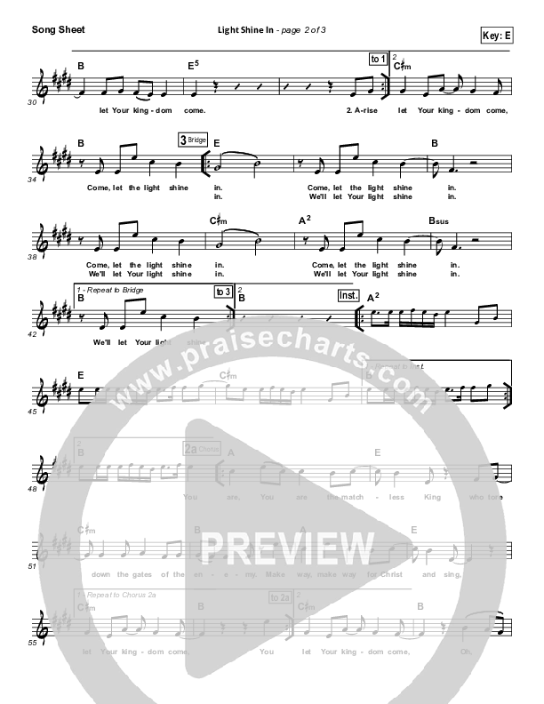 Light Shine In Lead Sheet (Vertical Worship)