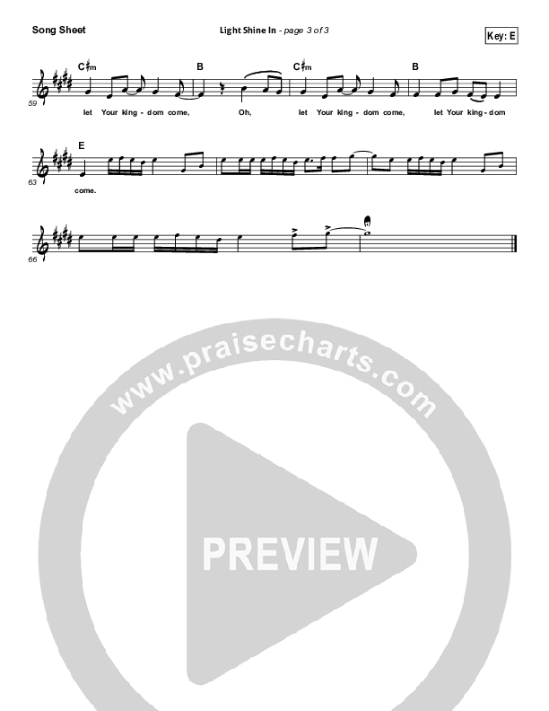 Light Shine In Lead Sheet (Vertical Worship)