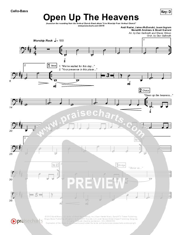 Open Up The Heavens Cello/Bass (Vertical Worship)