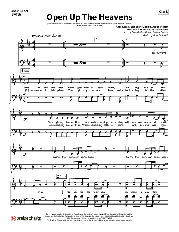 Open Up The Heavens Choir Sheet (SATB) (Vertical Worship)