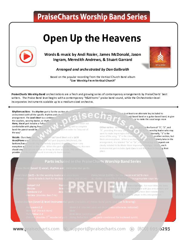 Open Up The Heavens Cover Sheet (Vertical Worship)