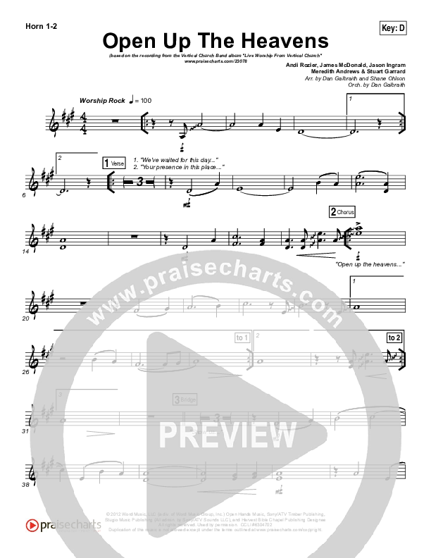 Open Up The Heavens French Horn 1,2 (Vertical Worship)