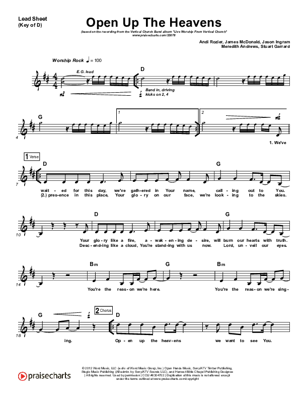 Open Up The Heavens Lead Sheet (Melody) (Vertical Worship)