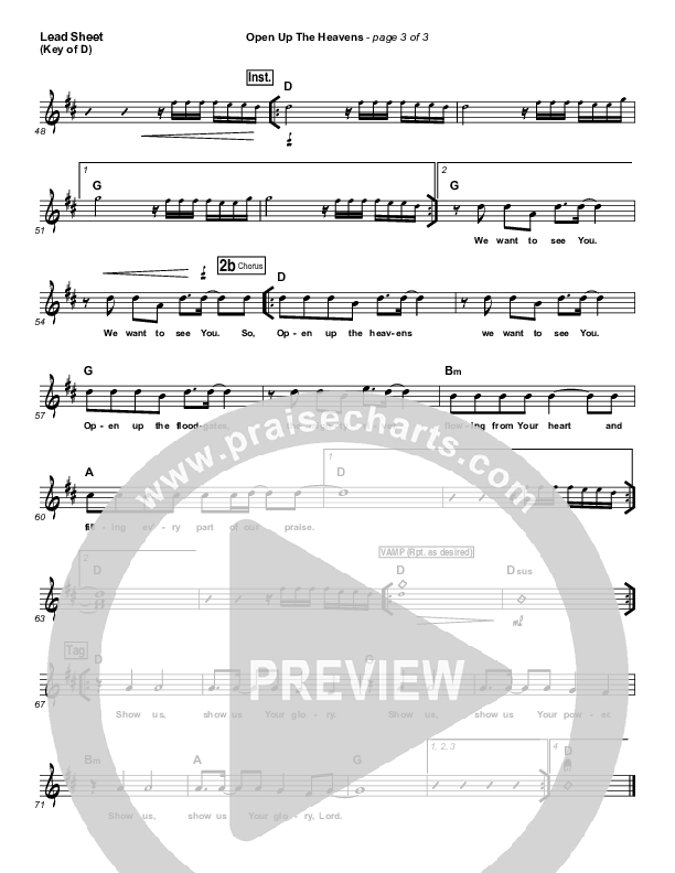 Open Up The Heavens Lead Sheet (Melody) (Vertical Worship)