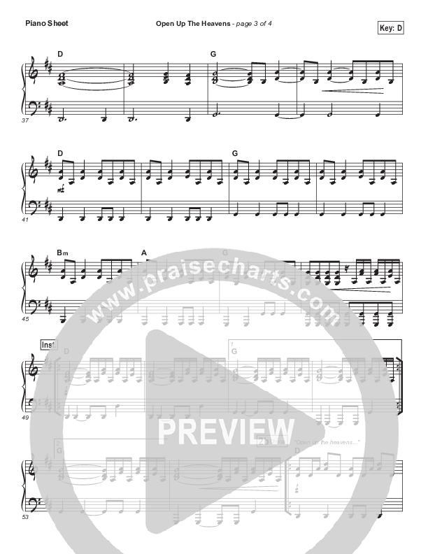 Open Up The Heavens Piano Sheet (Vertical Worship)