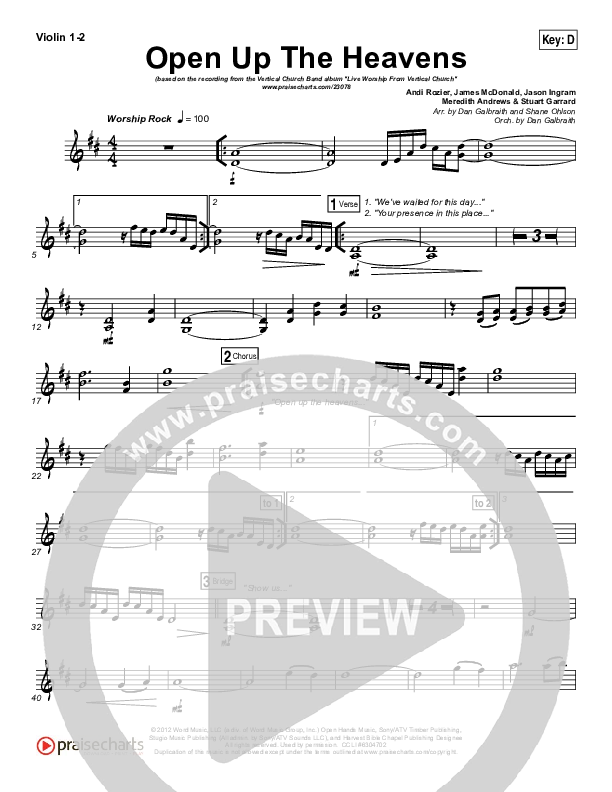 Open Up The Heavens Violin 1,2 (Vertical Worship)
