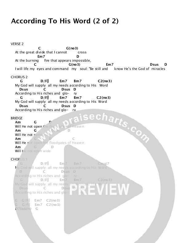According To His Word Chord Chart (Jared Anderson)