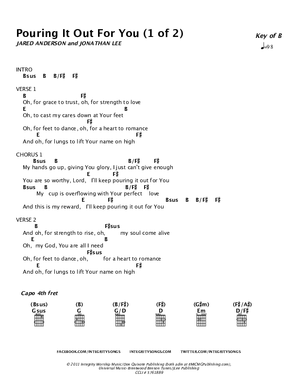 Pouring It Out For You Chord Chart (Jared Anderson)