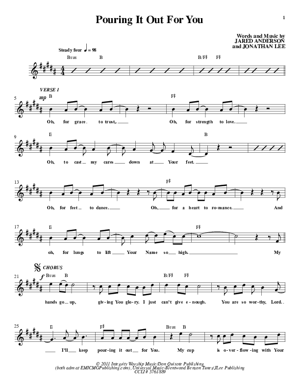 Pouring It Out For You Lead Sheet (Jared Anderson)
