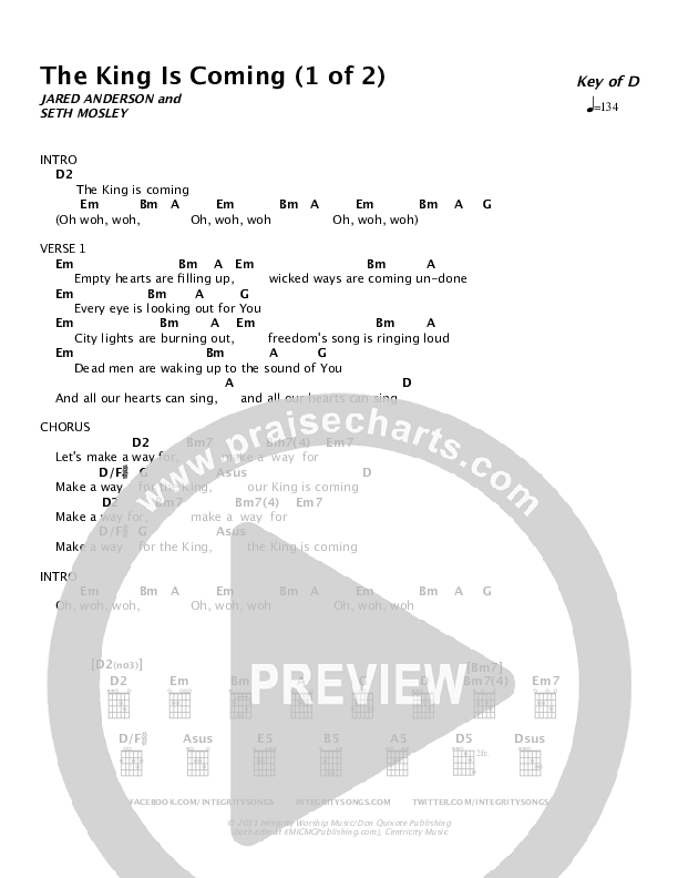 The King Is Coming Chords & Lyrics (Jared Anderson)