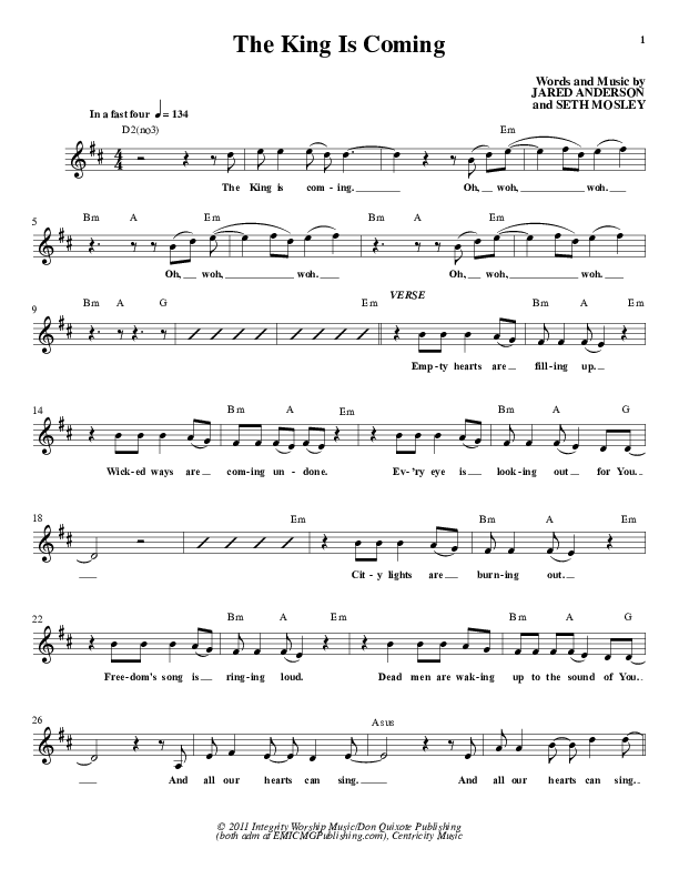 The King Is Coming Lead Sheet (Jared Anderson)
