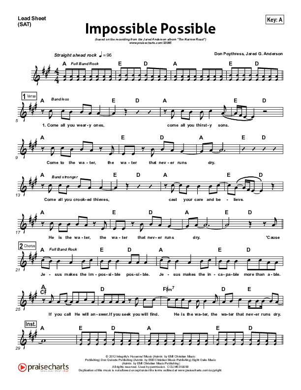 Impossible Possible Lead Sheet (Jared Anderson)