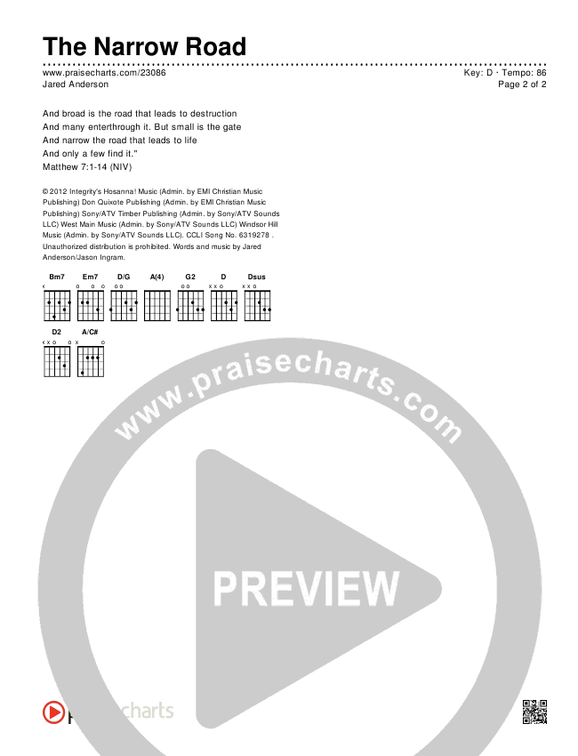 The Narrow Road Chords & Lyrics (Jared Anderson)