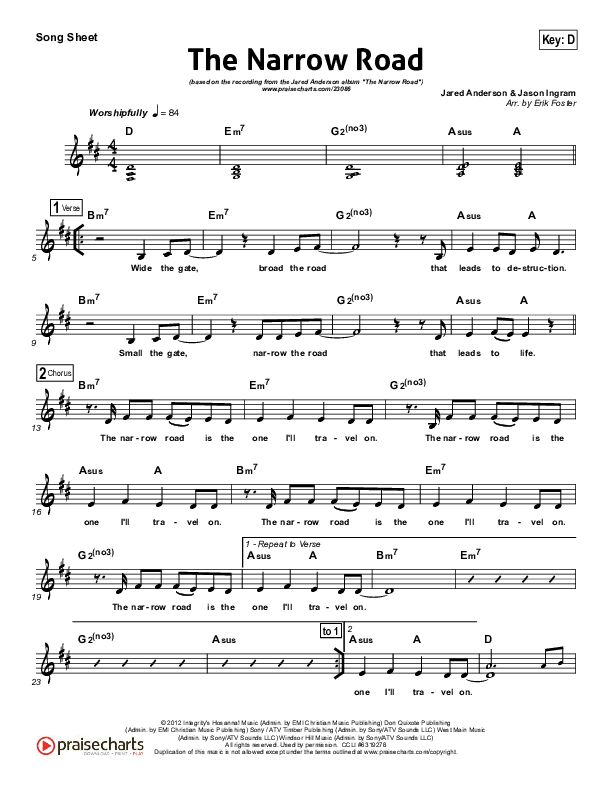 The Narrow Road Lead Sheet (Jared Anderson)