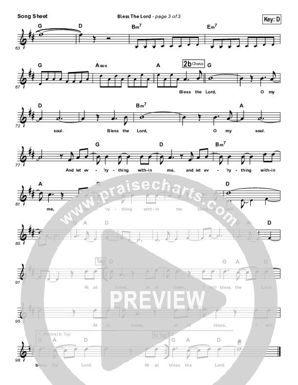 Bless The Lord Lead Sheet (Jared Anderson)