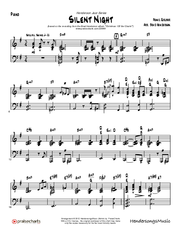 Silent Night (Instrumental) Piano Sheet (Brad Henderson)