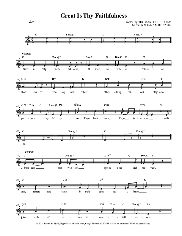 Great Is Thy Faithfulness Lead Sheet (Don Moen)