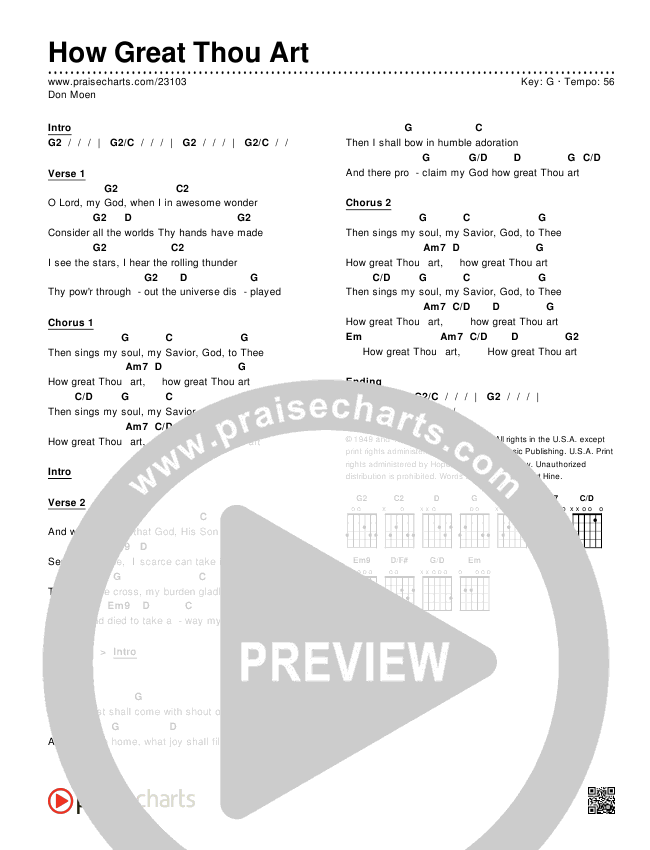 How Great Thou Art Chords Don Moen Praisecharts