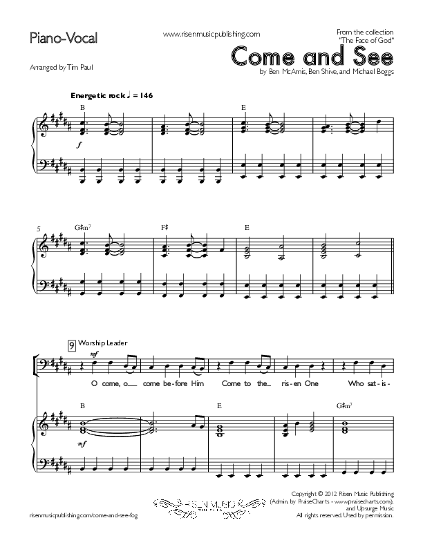 Come And See Piano/Vocal (Concord Worship)