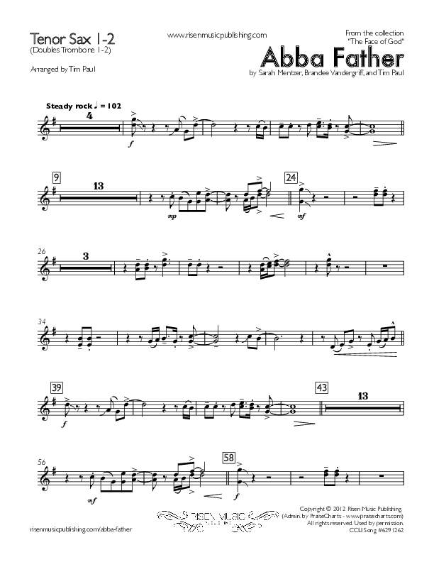 Abba Father Tenor Sax 1/2 (Concord Worship)