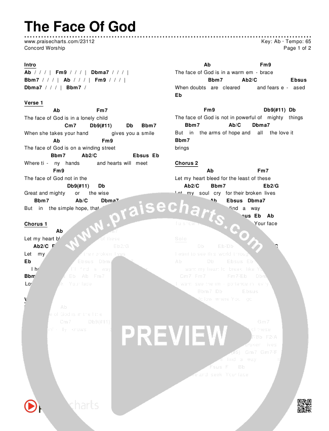 The Face Of God Chords & Lyrics (Concord Worship)