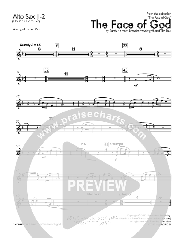 The Face Of God Alto Sax (Concord Worship)