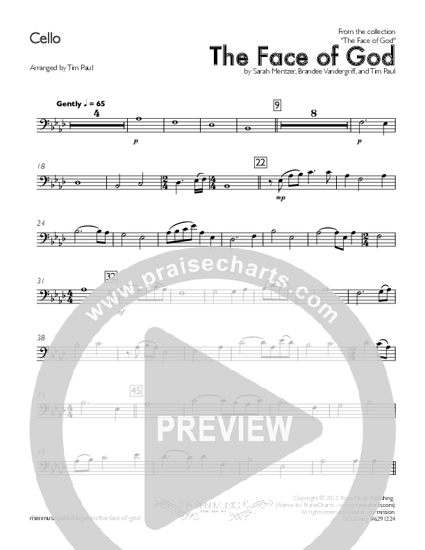 The Face Of God Cello (Concord Worship)