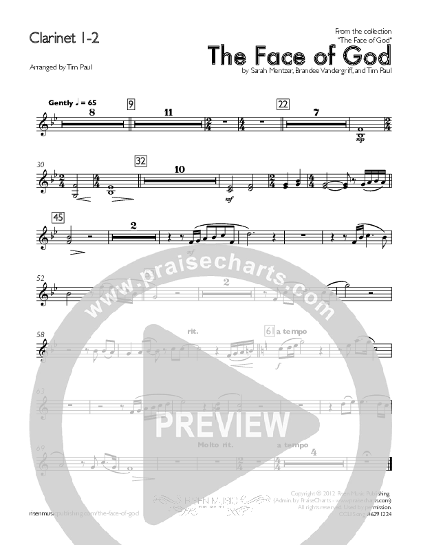 The Face Of God Clarinet 1/2 (Concord Worship)