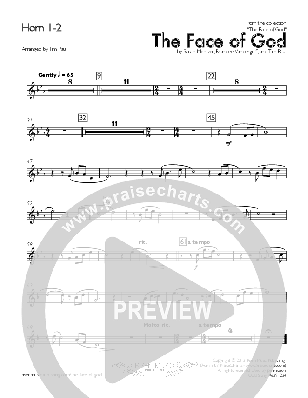 The Face Of God French Horn 1/2 (Concord Worship)