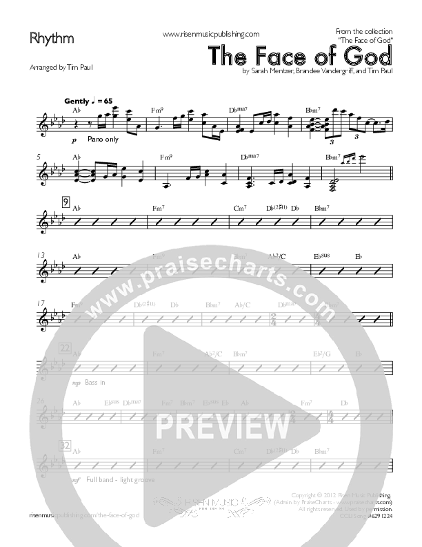 The Face Of God Rhythm Chart (Concord Worship)
