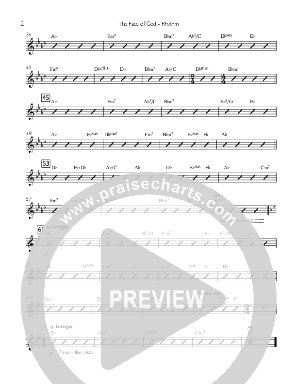 The Face Of God Rhythm Chart (Concord Worship)