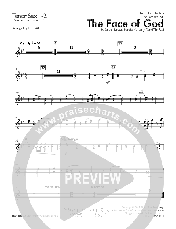 The Face Of God Tenor Sax 1/2 (Concord Worship)