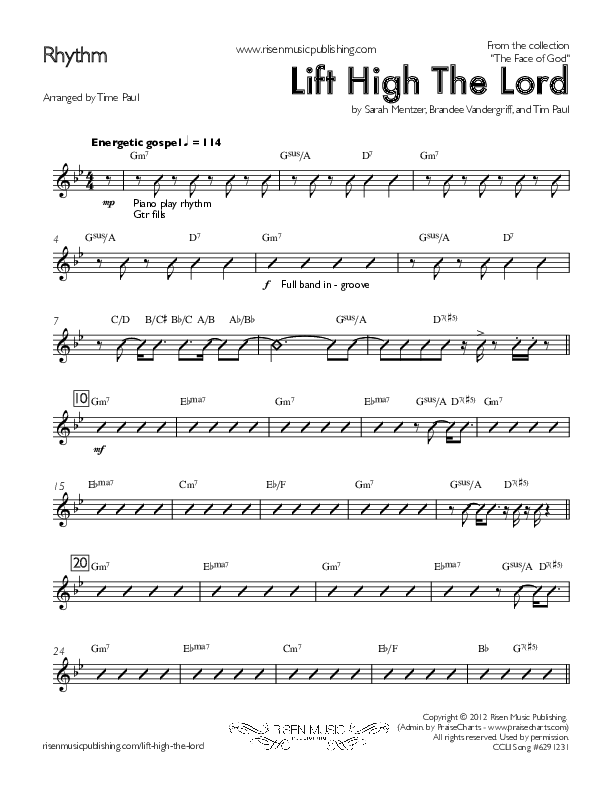 Lift High The Lord Rhythm Chart (Concord Worship)