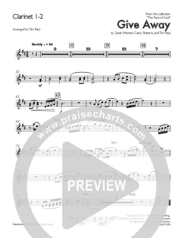 Give Away Clarinet 1/2 (Concord Worship)