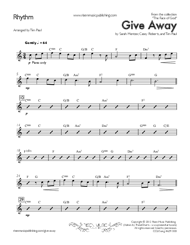 Give Away Rhythm Chart (Concord Worship)