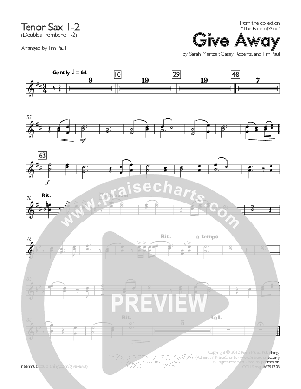 Give Away Tenor Sax 1/2 (Concord Worship)