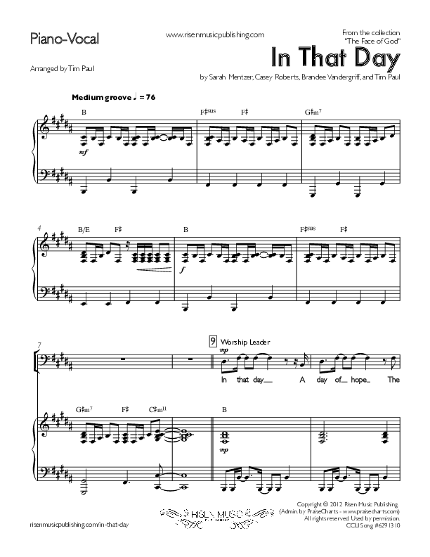 In That Day Piano/Vocal (Concord Worship)